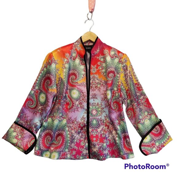 Mesmerize jacket woems L satin oriental formal colorful Party Bold mandarin fun - Picture 1 of 16